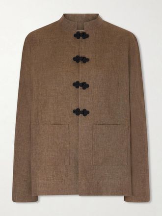 R&oacute;he Giacca In Twill Di Lino Mandarin - Marrone