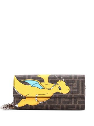 Fendi x FRGMT Pokemon Continental Chain Wallet Embellished Zucca Canvas crossbody bag - women - Fabric - One Size - Brown