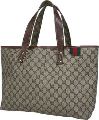Gucci Beige Brown Coated Canvas Leather Tote Bag (Pre-Owned)
