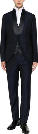 Manuel Ritz 89abito C/pistagna+gilet Raso - Heren - Business pakken - Blauw - L - Wol - Kostuums