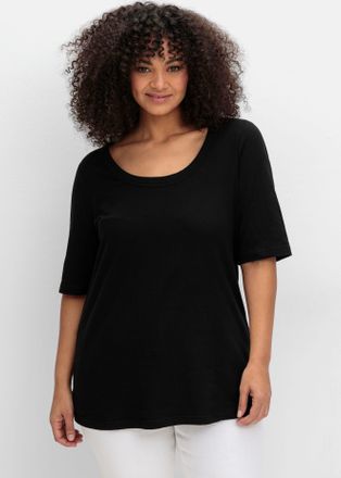 Sheego T-Shirt SHEEGO T-Shirt, Damen, Gr. 40/42, schwarz, 97% Baumwolle, 3% Elasthan, unifarben, Rundhals, Shirts T-Shirt