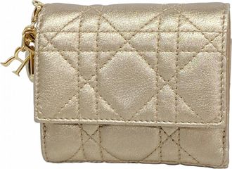 Dior Gold Leather Wallet (Tri-Fold) (Pre-Owned)