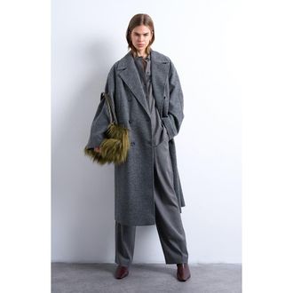 Topshop Double Breasted Long Coat in Charcoal at Nordstrom Rack, Size Large