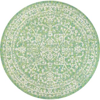 Jonathan Y Designs Malta Bohemian Medallion Textured Weave Indoor/Outdoor Round Area Rug in Cream/green at Nordstrom, Size 5Ft 0In X 5Ft 0In