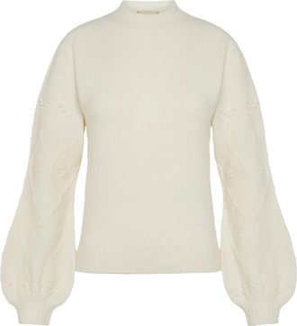 Momoni Merino Stretch Sweatshirt-Effect Trui - Dames - Ronde hals truien - Beige - M - Wol - Truien & Vesten