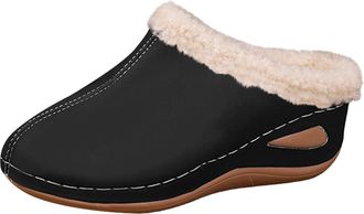 Generic Womens Fleece Lined House Slippers Slip-On Round Toe Wedge Platform Slippers Casual Warm Cozy Indoor Shoes Footwear Lightweight Comfortable size 5.5