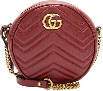 Gucci Red Matelasse Leather Gg Marmont Round Mini Shoulder Bag (Authentic Pre-Loved)