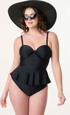 Unique Vintage Peplum Solana Tankini Swim Top in Black at Nordstrom, Size Medium