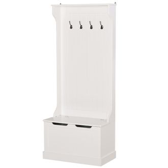 HOMCOM Homcom - Appendiabiti Con Panca Contenitore In Mdf, 71.5 X 39.5 X 170 Cm, Bianco