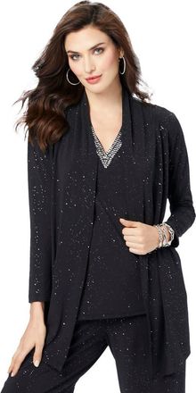 Roaman's Ultrasmooth Fabric Long Sleeve Cardigan in Black Sparkle at Nordstrom, Size 16