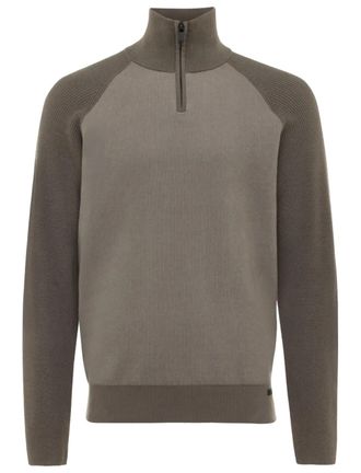 Genti trui Genti effen khaki normale fit katoen turtleneck rits