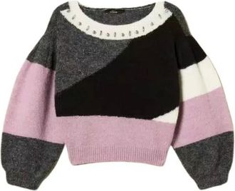 Twinset Truien & Vesten, Dames, Veelkleurig, M, Wol, Gebreide trui met Inlays en Borduurwerk