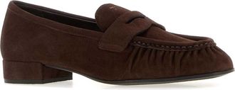 Prada Womens Brown Suede Loafers Moro Mocassini