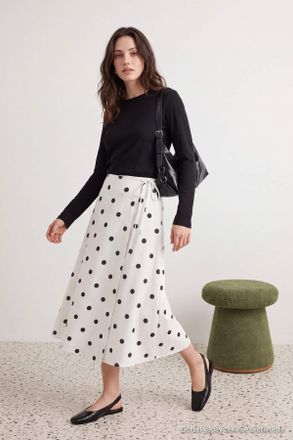 Trendyol Modest Dames Wit Stippen Midi Modest Rokken
