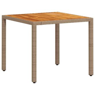 Berkfield Home Garden Table Beige 90x90x75 cm Poly Rattan Acacia Wood | Size: 90 x 90 x 75 cm