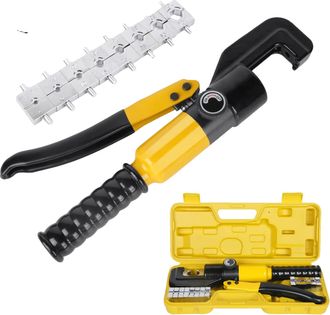 OEM Herramienta De Engaste Hidr&aacute;ulica, Fuerza De 8 Toneladas, Incluye 8 Juegos De Matrices, Color Amarillo