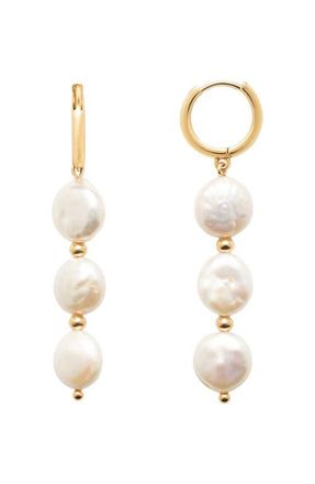 Made by Mary Laurel Pearl Drop Hoop Earrings in Brass at Nordstrom