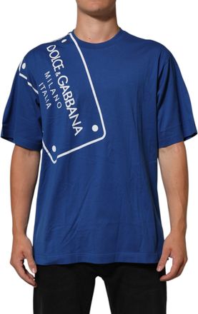 Dolce & Gabbana Mens Graphic Print Tee - Medium Blue Cotton - Size EU 54 (Mens)