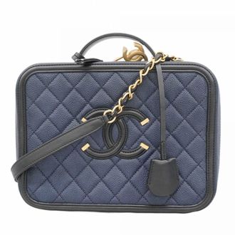Chanel Black Navy Grained Calfskin Vanity Bag (Pre-Owned)