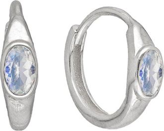 Tiramisu Silver 0.60 Ct. Tw. Rainbow Moonstone Huggie Earrings
