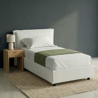 Dmora Letto Singolo Brozolo, Materasso Incluso, Sfoderabile Made In Italy, Contenitore, Bianco