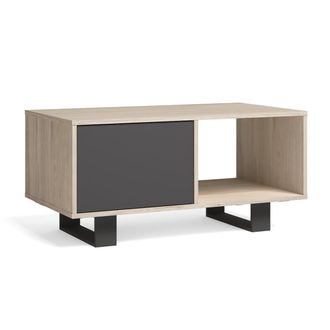 Skraut Home Skraut Home - Mesa De Centro Con Puertas, Sal&oacute;n Comedor, Modelo Wind, Color Estructura Roble, Color Puertas Gris Antracita, Medidas 92x50x45cm De Altu