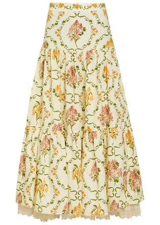 Agua Bendita Anis Floral-print Linen Maxi Skirt - Multicoloured - M (UK10)