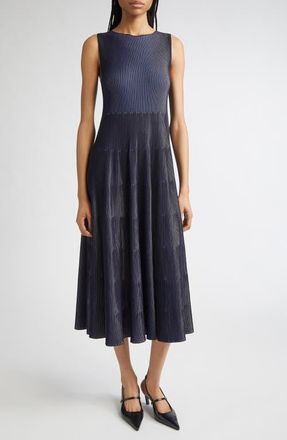 Emporio Armani Stripe Sleeveless Knit Midi Dress in Solid Black at Nordstrom, Size 14 Us