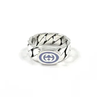 Gucci Silver Light Purple Enamel Silver 925 Band Ring (Pre-Owned)