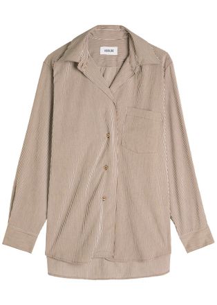 A Gold E Agolde Aris Asymmetric Striped Woven Shirt - Light Brown - M (UK12 / M)