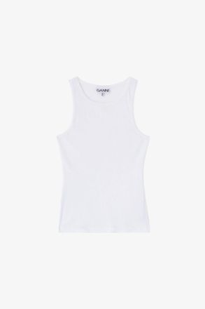 Ganni White Soft Cotton Rib Tank Top - Size XXS Organic