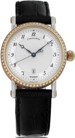 Chronoswiss pre-owned Kairos 30mm - women - Crocodile Leather/stainless steel/Diamond/18kt Yellow Gold - One Size - Silver