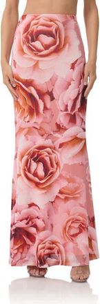 AFRM Tegan Allover Print Mermaid Skirt in Peach Roses at Nordstrom, Size X-Large