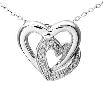 Diamant L'&eacute;ternel Womens 9ct White Gold Pave Set Diamond Double Heart Pendant and 18 Chain - One Size