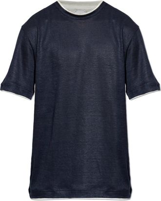 Eleventy Linnen T-shirt met Ronde Hals - Heren - T-shirts - Blauw - M - Linnen - Tops
