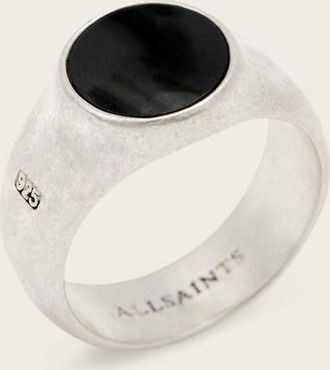 AllSaints Main: 90% Sterling Silver, 10% Black Onyx Stone Spike Onyx Stone Ring, Size: S