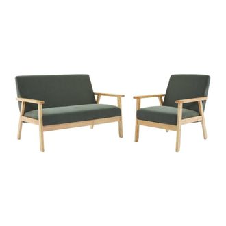 Sweeek Sof&aacute; de 2 plazas y sill&oacute;n de pana con patas de madera, caqui oscuro