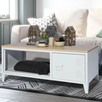 Les Tendances Les Tendances - Tavolino Divano Salotto Rettangolare Design Moderno Metallo e Legno con Anta
