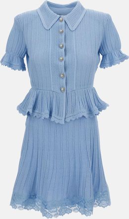 Self Portrait Mini Abito Peplum In Maglia Pointelle