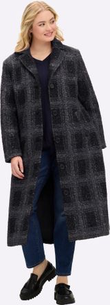Sheego Wintermantel SHEEGO, Damen, Gr. 44, schwarz, graphit, gemustert, 100% Polyester, kariert, M&auml;ntel Wintermantel