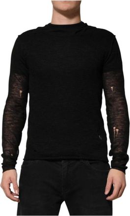 Dolce & Gabbana Tops, Heren, Zwart, M, Polyester, Zwarte Mesh Longsleeve T-shirt