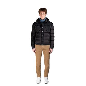 Moorer MenS Black Quilted Jacket With Denim Accents, Size 52