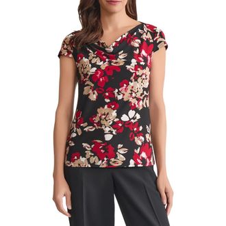 Kasper Cowl Neck Cap Sleeve Top in Black Multi at Nordstrom, Size X-Large P