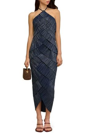 Cult Gaia Patrizia Pliss&eacute; Tiered Halter Dress in Deep Lake at Nordstrom, Size 2
