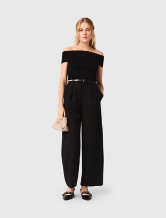 Maje Rib Knit Bardot-neck Top - Black - Maje