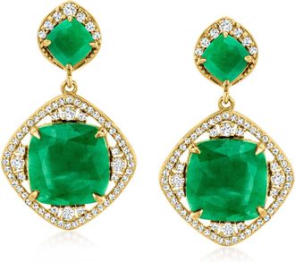 Ross-Simons Emerald and White Topaz Drop Earrings in 18kt Gold Over Sterling
