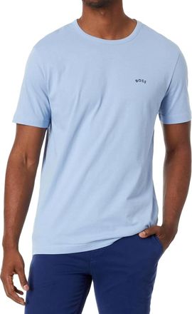HUGO BOSS Mens Contrast Curve Logo Short-Sleeve Cotton T-Shirt In Blue