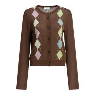 Ganni Argyle Vest - Dames - Truien - Bruin - Maat: 2XS Katoen