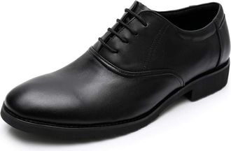 Generic Dress Shoes for Men Lace Up Round Toe Cowhide Anti-Slip Low Top Non Slip Block Heel Slip Resistant Business(5.5 UK) Black