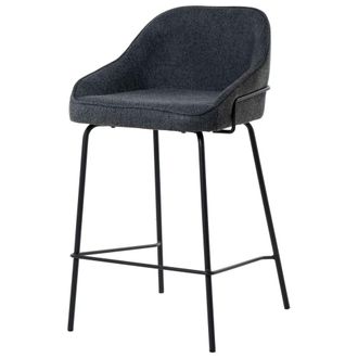 Koketto Home Taburete bajo tapizado gris oscuro y con patas negras